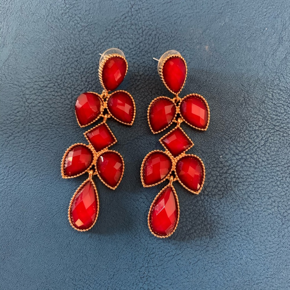 Red and gold dangle earrings